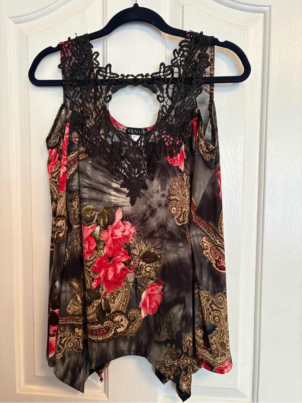 VENUS Black Lace Overlay with Pink Floral Underlayer Camisole